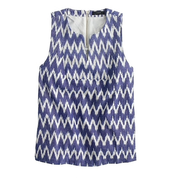J. Crew Tops - J. Crew blue notched shell in zigzag ikat size 2